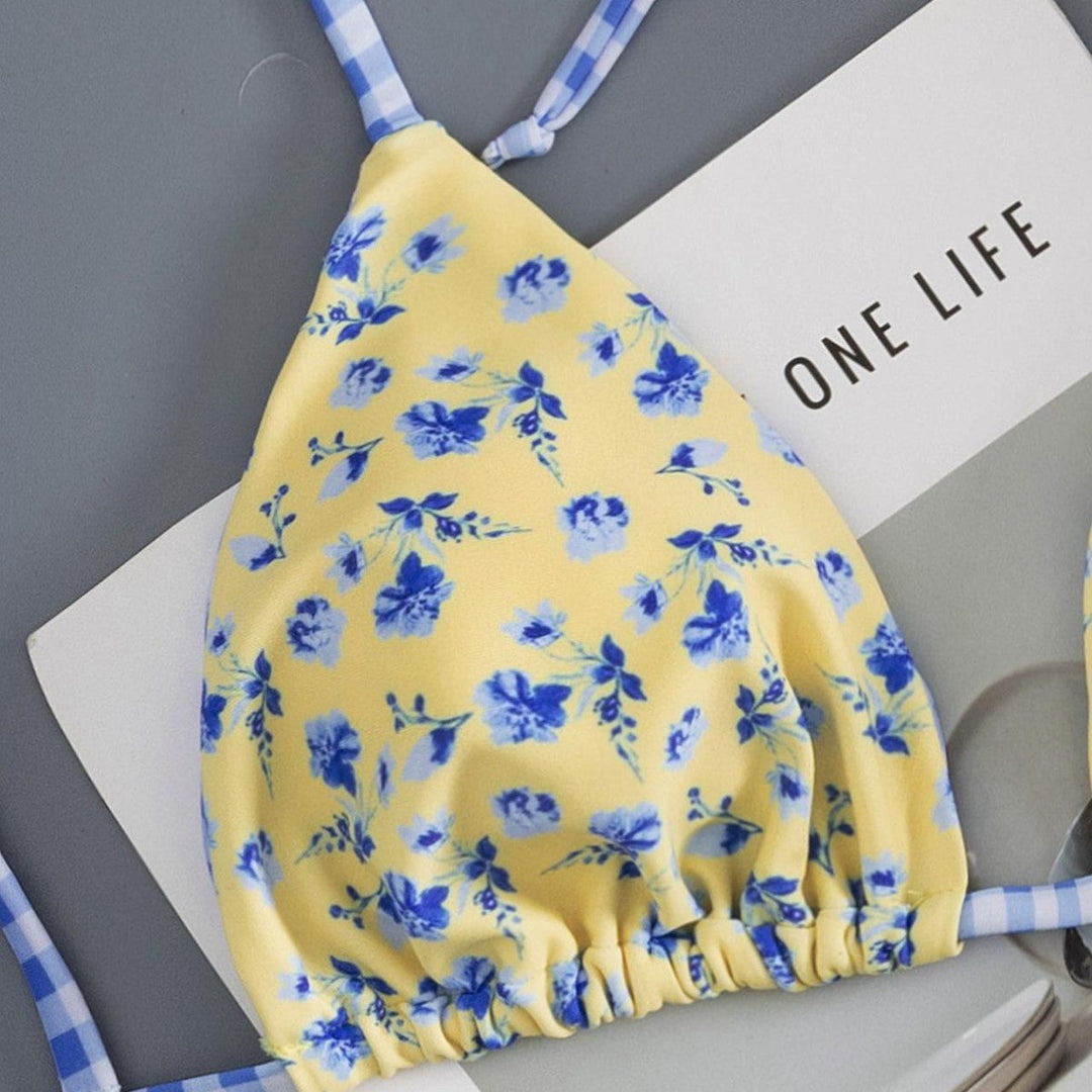 Damen Triangel-Bikini mit verspieltem Blütenmuster Shopnory