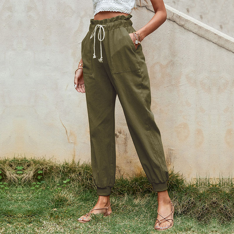 Damen Leichte Paperbag-Joggerhose mit Kordelzug, hohen Bundfalten und elastischen Bündchen Shop Nory