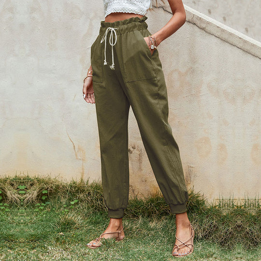 Damen Leichte Paperbag-Joggerhose mit Kordelzug, hohen Bundfalten und elastischen Bündchen Shop Nory