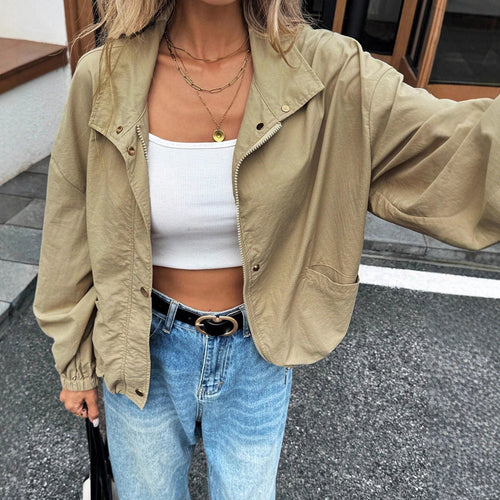 Damen Leichte Utility-Bomberjacke mit Kordelzug, Gummibündchen und aufgesetzten Taschen Shop Nory