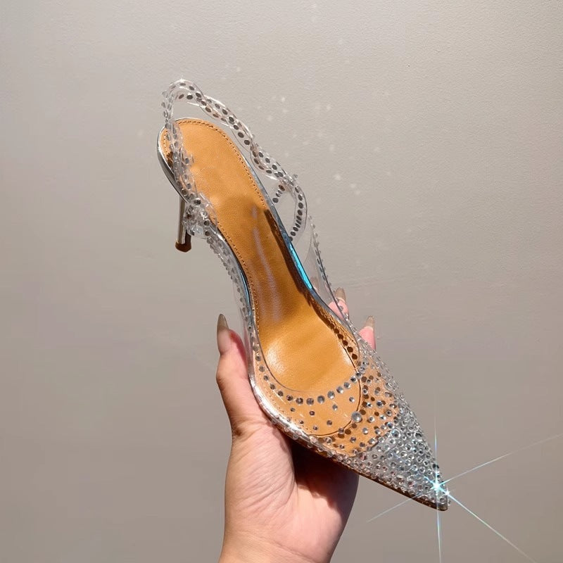 Damen High Heel Schuhe mit transparentem Riemendesign und funkelnden Strassakzenten