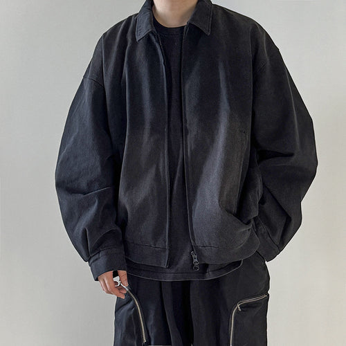 Herren Boxy-Bomberjacke aus Velourslederoptik mit Hemdkragen, Reißverschluss und elastischem Saum Shop Nory