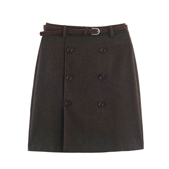 Damen Midirock im A-Linien-Cut mit doppelreihiger Knopfleiste und Taillengürtel Shop Nory
