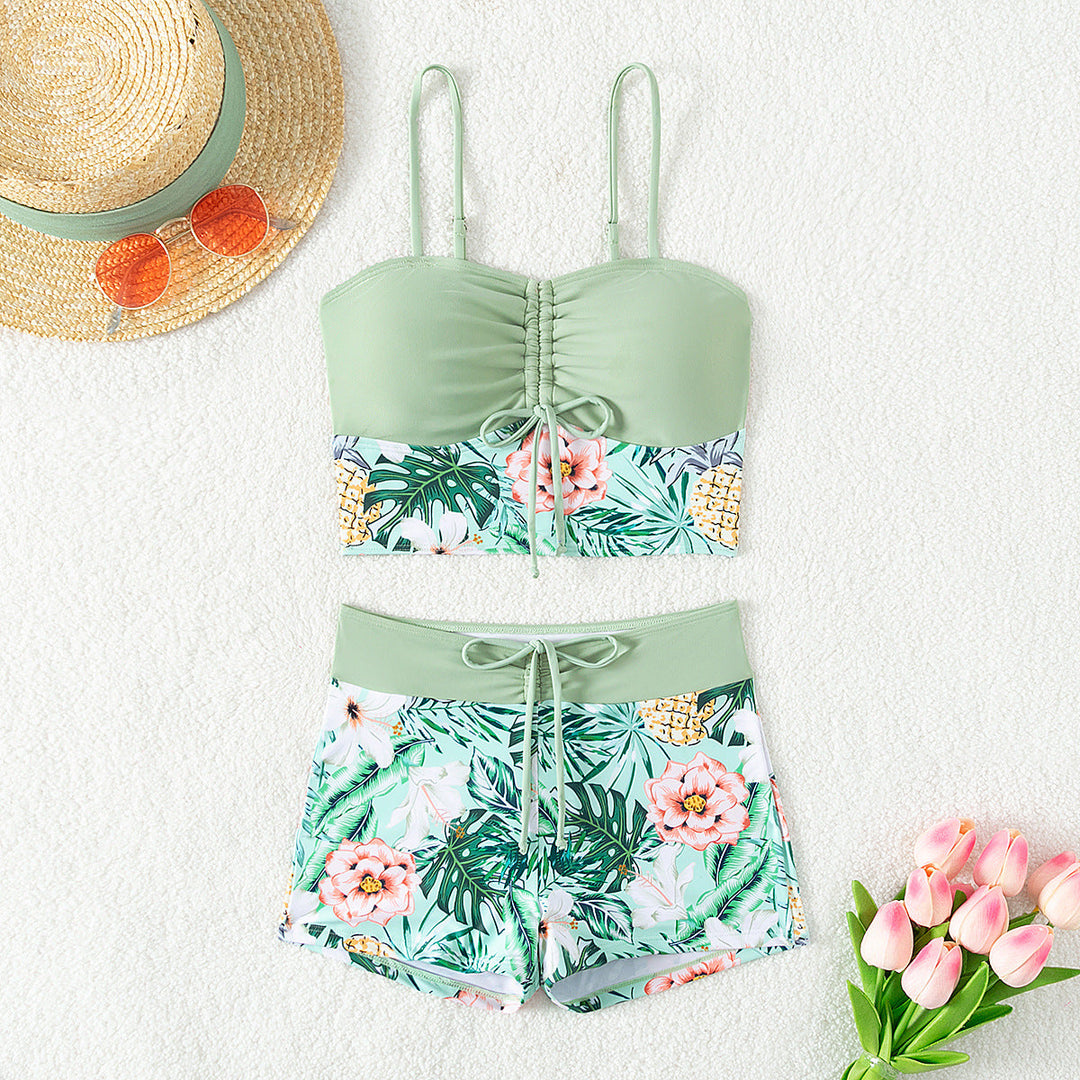 Damen Bikini-Set mit Raffung und edlem Blumendruck