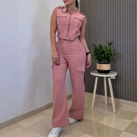 Damen Zweiteiliges Utility-Set mit High‑Waist Cargohose und Cropped‑Weste Shop Nory
