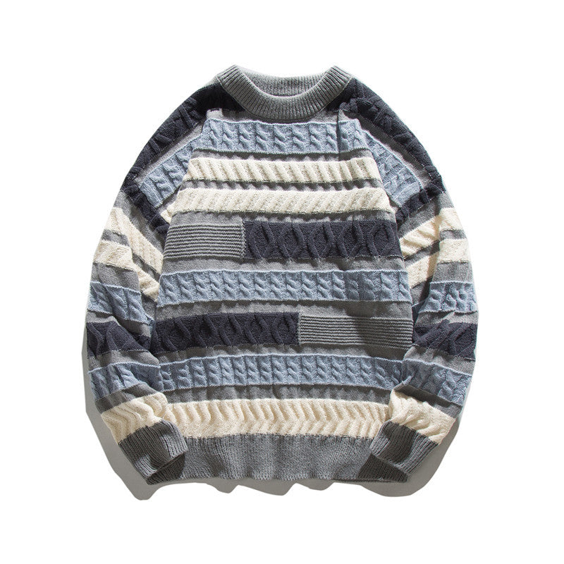Unisex Oversize Grobstrickpullover mit strukturierter Blockstreifen-Optik und Rundhalsausschnitt Shop Nory