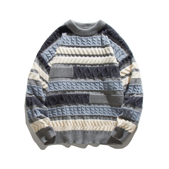Unisex Oversize Grobstrickpullover mit strukturierter Blockstreifen-Optik und Rundhalsausschnitt Shop Nory