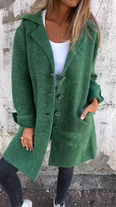 Damen nan Oversize Wollmix-Mantel mit Reverskragen aufgesetzten Taschen geknöpfter Front und umgeschlagenen Ärmeln Shop Nory