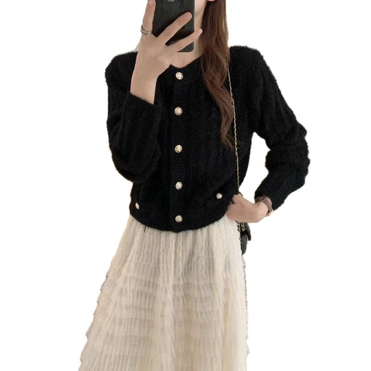 Damen Flauschiger Cardigan mit perligen Knöpfen Shop Nory