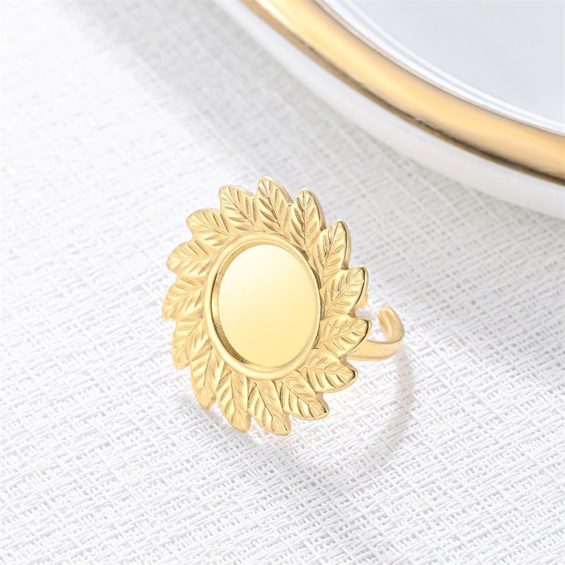 Damen eleganter Ring mit kunstvollem Blätterdesign und Spiegeloberfläche Shop Nory