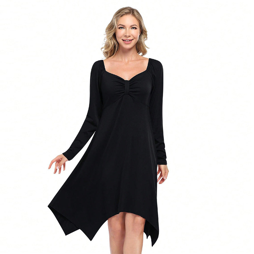 Damen asymmetrisches Longsleeve-Kleid mit gerafftem Bustier, Empire‑Naht und Zipfelsaum Shop Nory