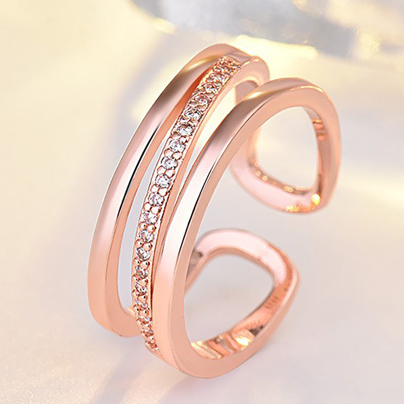 Damen Offener Ring mit funkelndem Zirkonia-Besatz und modernem Design Shop Nory