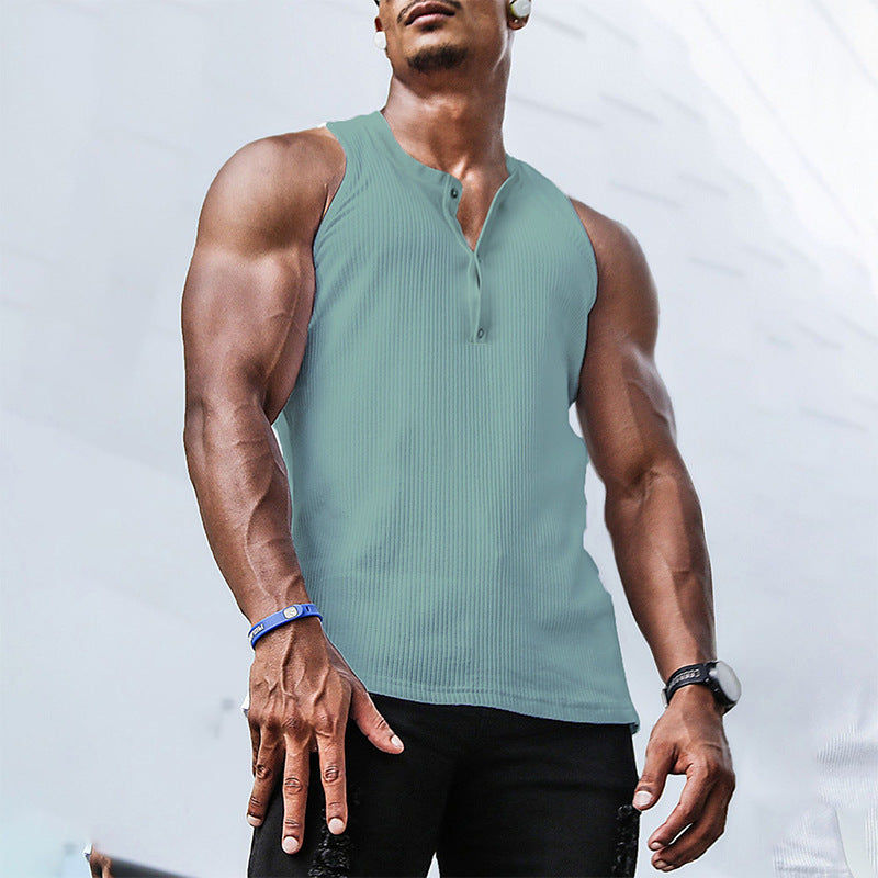 Herren Ärmelloses Sport-Tanktop mit Knopfleiste und atmungsaktivem GewShopnorye