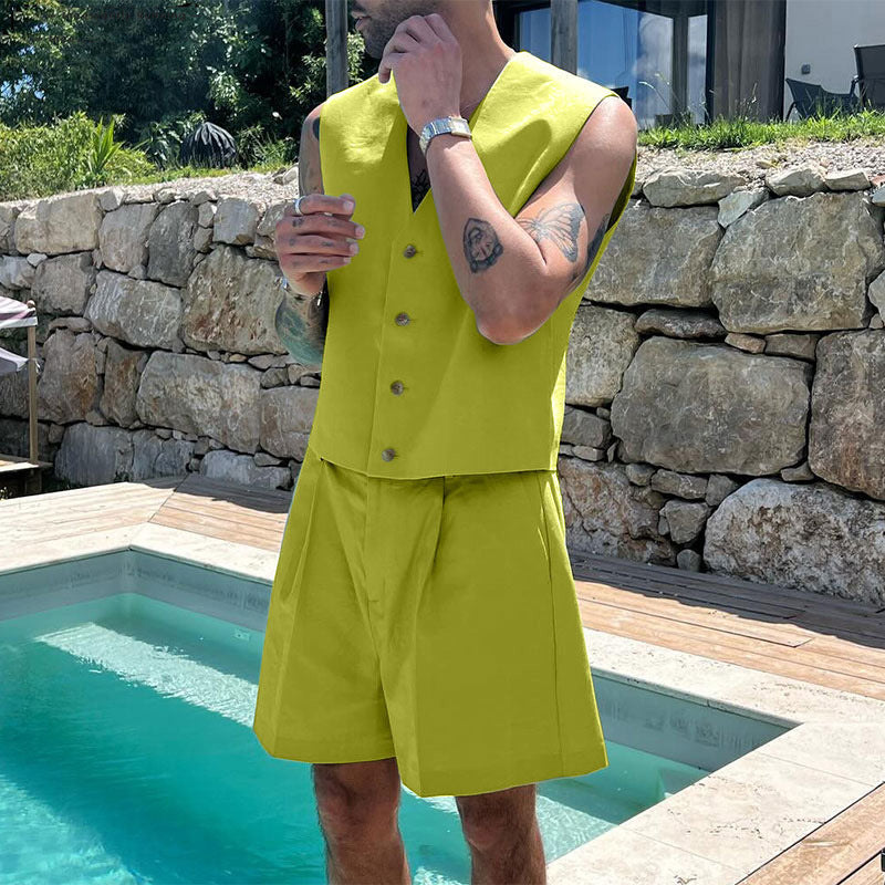 Damen elegantes ärmelloses Blazerset mit Shorts