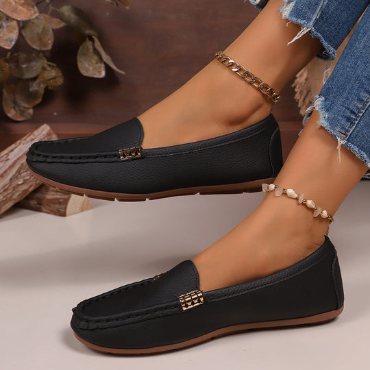 Damen Mokassin-Schuhe mit elegantem Narbenleder und rutschfester Sohle