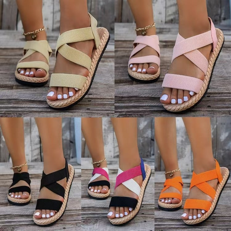 Damen Strand-Sandalen mit elastischen Querriemen und komfortabler Sohle
