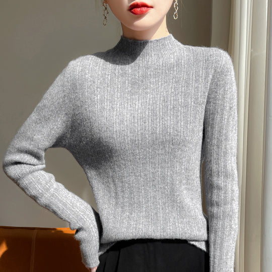 Damen Schmal geschnittener Feinstrick-Pullover mit kurzem Stehkragen und feiner Rippenstruktur Shop Nory