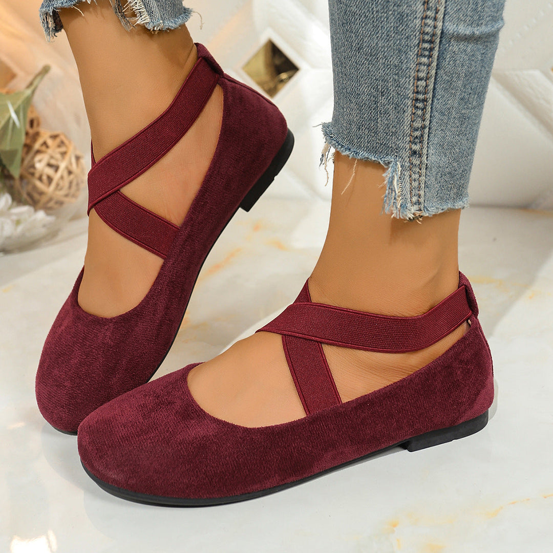 Damen Stylish Ballerinas mit elastischem Kreuzriemen und atmungsaktivem Obermaterial