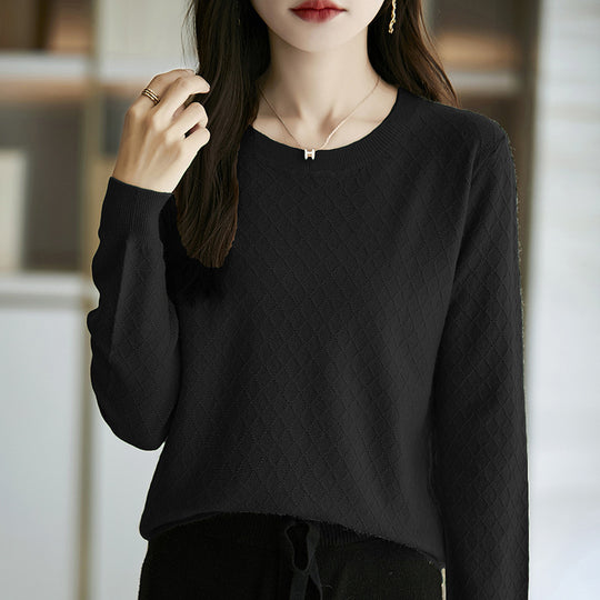 Damen Lässiger Feinstrickpullover mit dezentem Rautenmuster und gerippten Bündchen Shop Nory