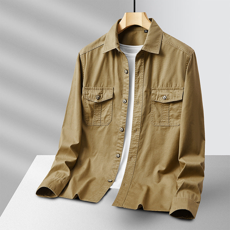 Herren leichte Baumwoll-Utility-Hemdjacke mit Pattentaschen und durchgehender Knopfleiste Shop Nory