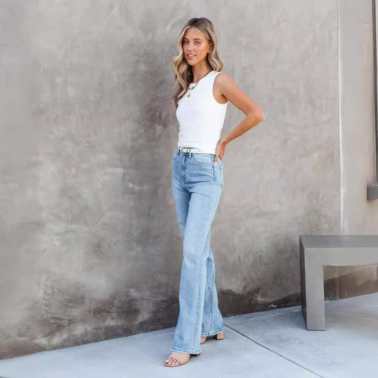 Damen High-Waist Bootcut Jeans mit raffinierter Waschung und bequemer Passform