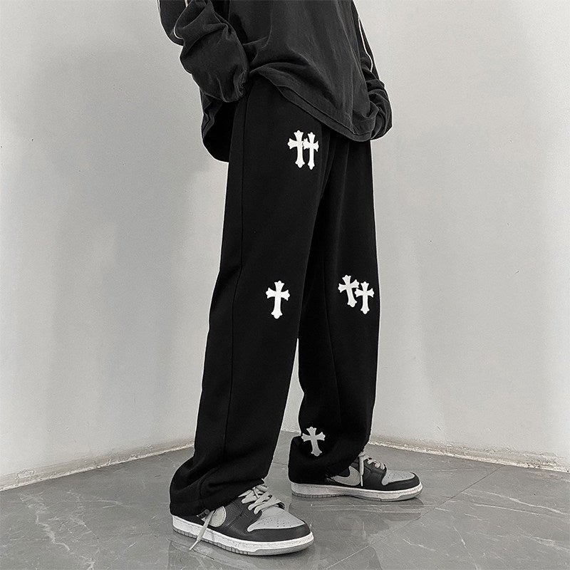 Herren weite Baumwoll-Jogginghose mit Allover-Kreuzprint und elastischem Tunnelzugbund Shop Nory