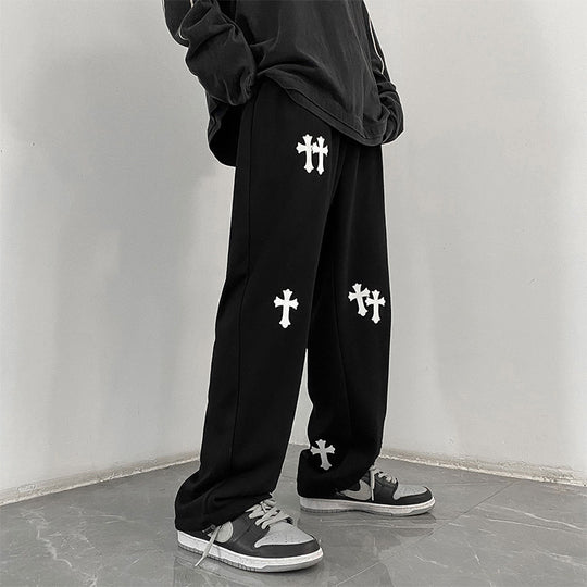 Herren weite Baumwoll-Jogginghose mit Allover-Kreuzprint und elastischem Tunnelzugbund Shop Nory