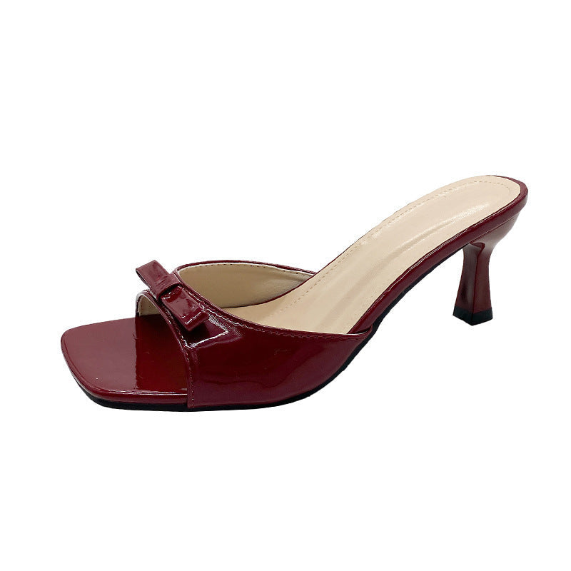 Damen elegante Absatzsandalen mit modischer Schleifenapplikation