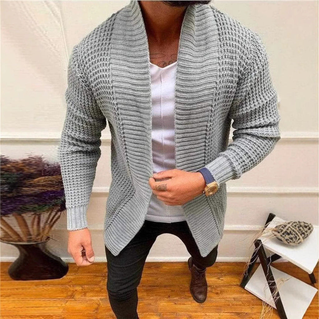 Herren Grobe Strickjacke mit offenem Design und tiefem Kragen Shopnory