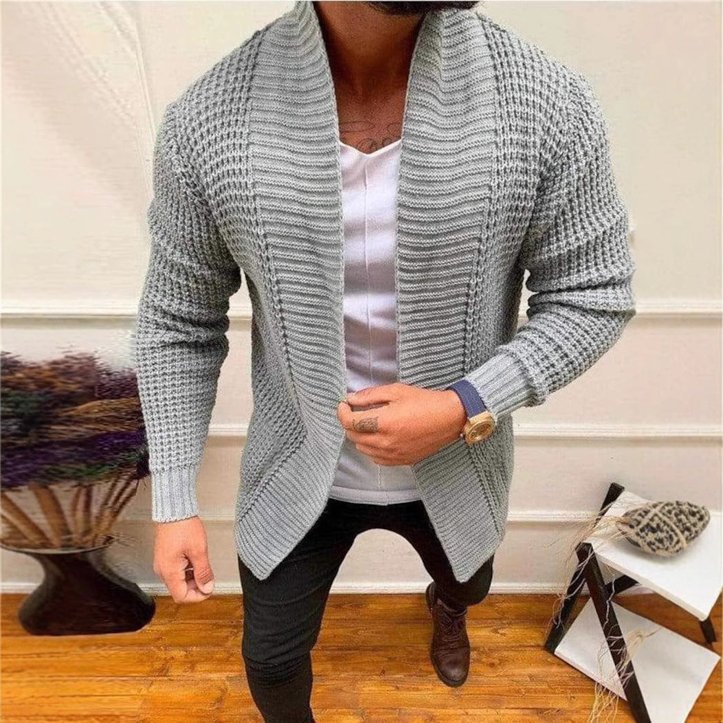 Herren Grobe Strickjacke mit offenem Design und tiefem Kragen Shopnory