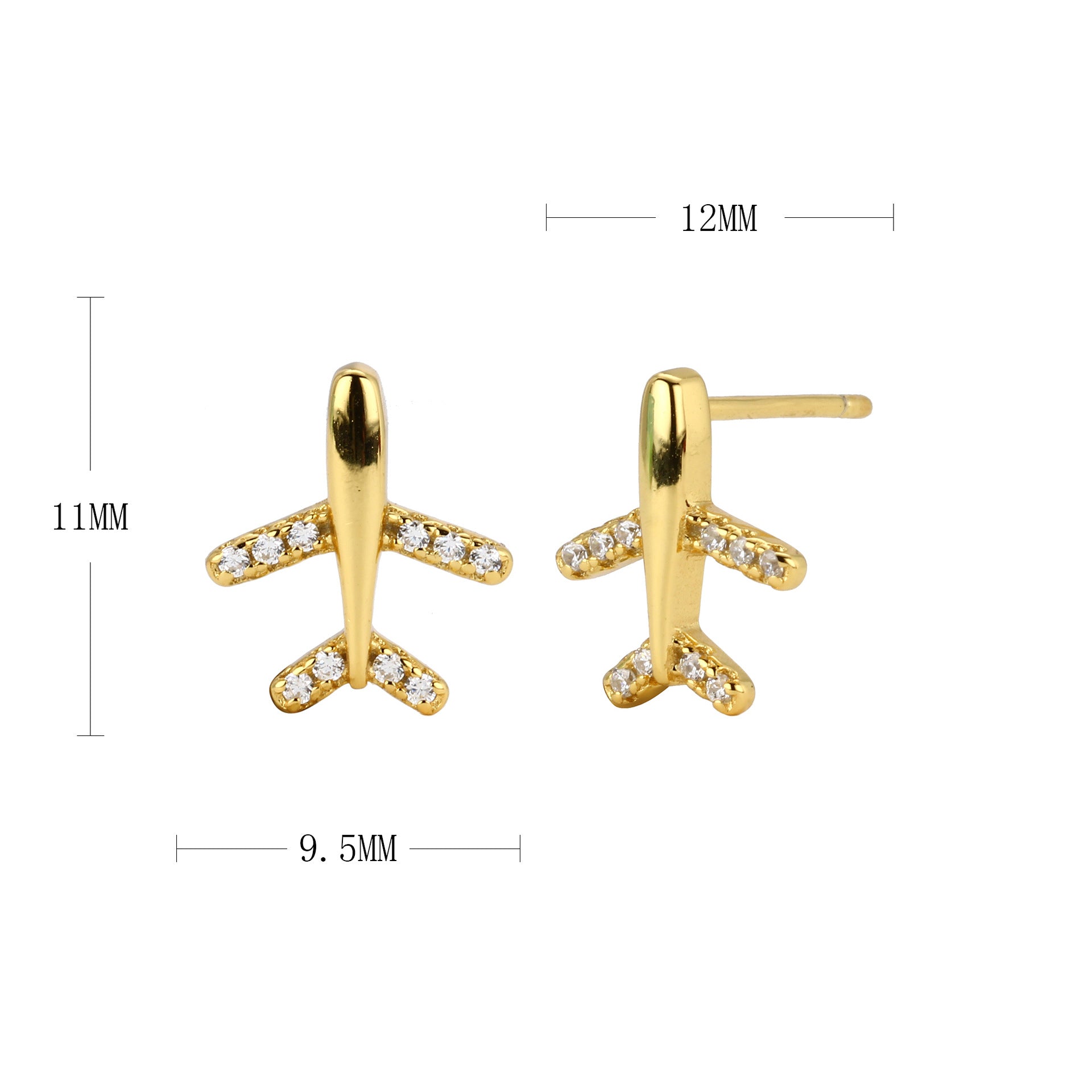 Damen Ohrstecker im modernen Flugzeug-Design mit funkelnden Strasssteinen Shop Nory