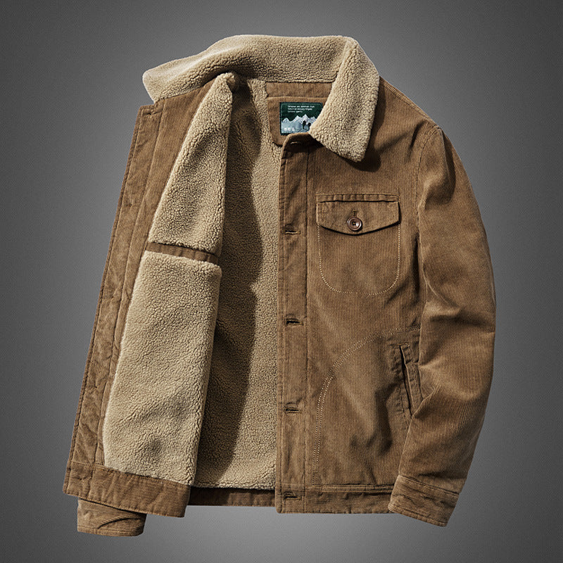 Herren Cordjacke mit Sherpa-Innenfutter, Hemdkragen und Taschen-Detail Shop Nory