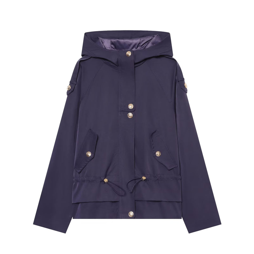 Damen Kurzparka mit Kapuze, Tunnelzug-Taille und Pattentaschen Shop Nory
