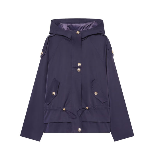 Damen Kurzparka mit Kapuze, Tunnelzug-Taille und Pattentaschen Shop Nory