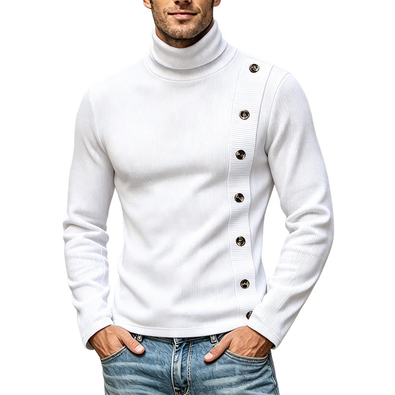 Herren Slim-Fit Rollkragenpullover mit asymmetrischer Zierknopfleiste aus Rippstrick Shop Nory
