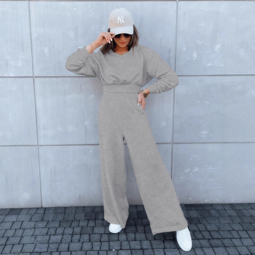Damen Loungewear-Set mit Cropped V‑Ausschnitt-Pullover und hochtaillierter Palazzohose Shop Nory