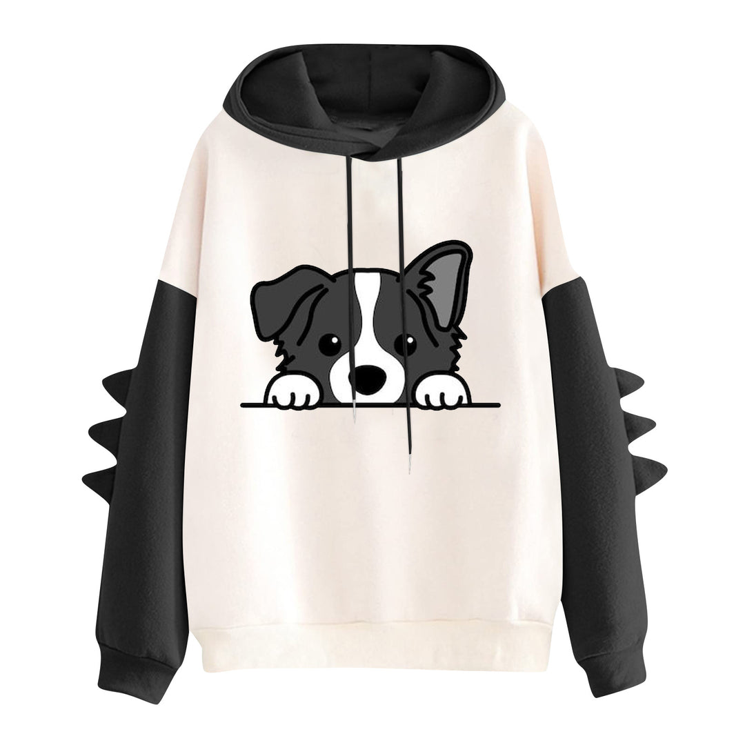 Damen nan Kapuzenpullover mit niedlichem Hunde‑und‑Katzen‑Print und 3D-Stacheln an den Ärmeln Shop Nory