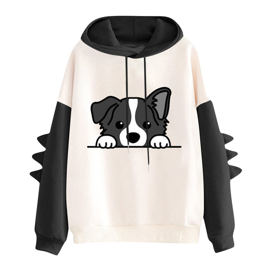 Damen nan Kapuzenpullover mit niedlichem Hunde‑und‑Katzen‑Print und 3D-Stacheln an den Ärmeln Shop Nory