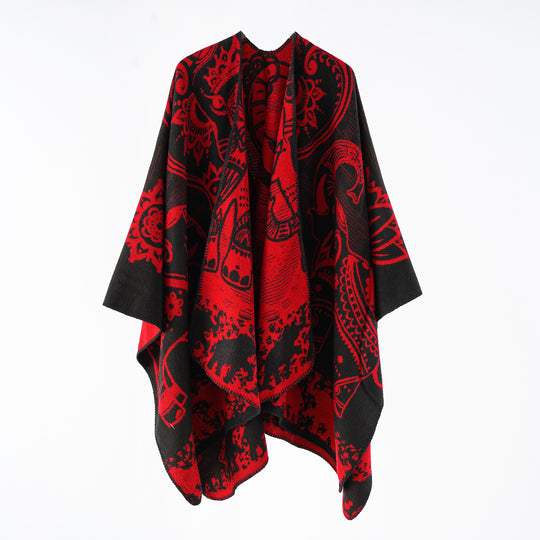 Damen Jacquard-Überwurfponcho mit doppelseitiger Webstruktur und Zierstichkante Shop Nory
