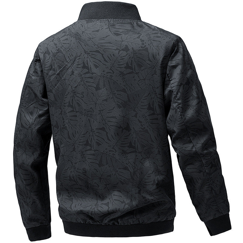 Herren Leichte bedruckte Bomberjacke mit durchgehendem Reißverschluss, geripptem Kragen & Reißverschlusstaschen Shop Nory