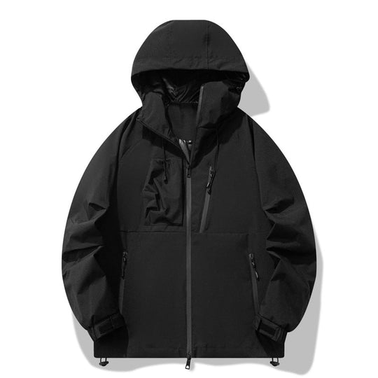 Herren wasserabweisende Outdoor-Jacke mit verstellbarer Kapuze und funktionalen Reißverschlusstaschen