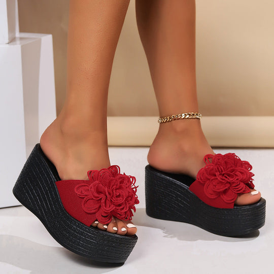 Damen Plattform-Sandalen mit floralen Applikationen und rutschfester Sohle