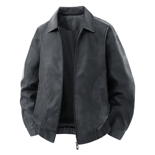 Herren legerer Lederblouson mit Reißverschluss und elastischem Saum Shop Nory