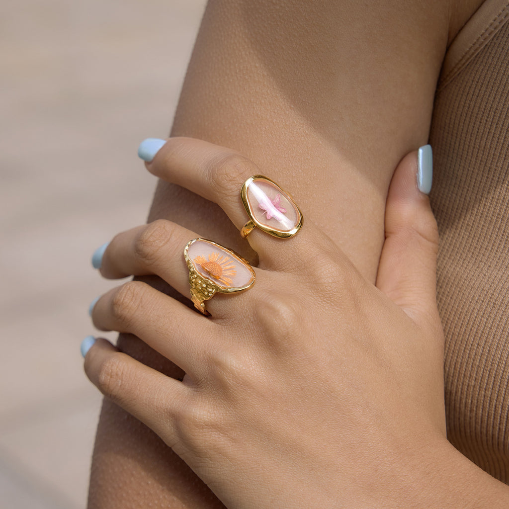 Damen Offener Ring mit floralem Design aus hypoallergenem Edelstahl Shop Nory