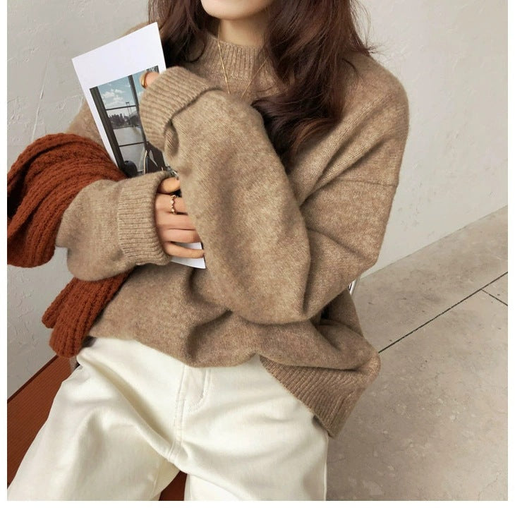 Damen Lässiger Kuschel-Feinstrickpullover mit Stehkragen und verlängerten Bündchen Shop Nory