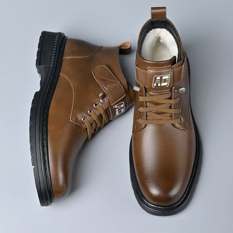Herren Thermisch gefütterte knöchelhohe Lederimitat-Stiefel mit rutschfester Profilsohle Shop Nory