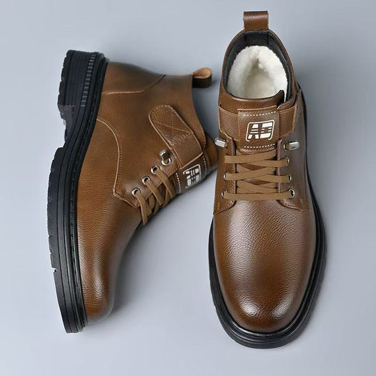 Herren Thermisch gefütterte knöchelhohe Lederimitat-Stiefel mit rutschfester Profilsohle Shop Nory