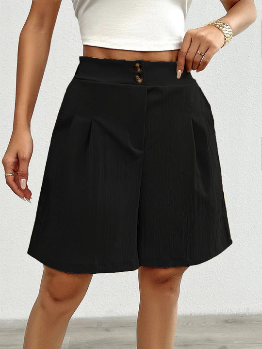 Damen Elegante Shorts mit Knopfverschluss und faltigem Design