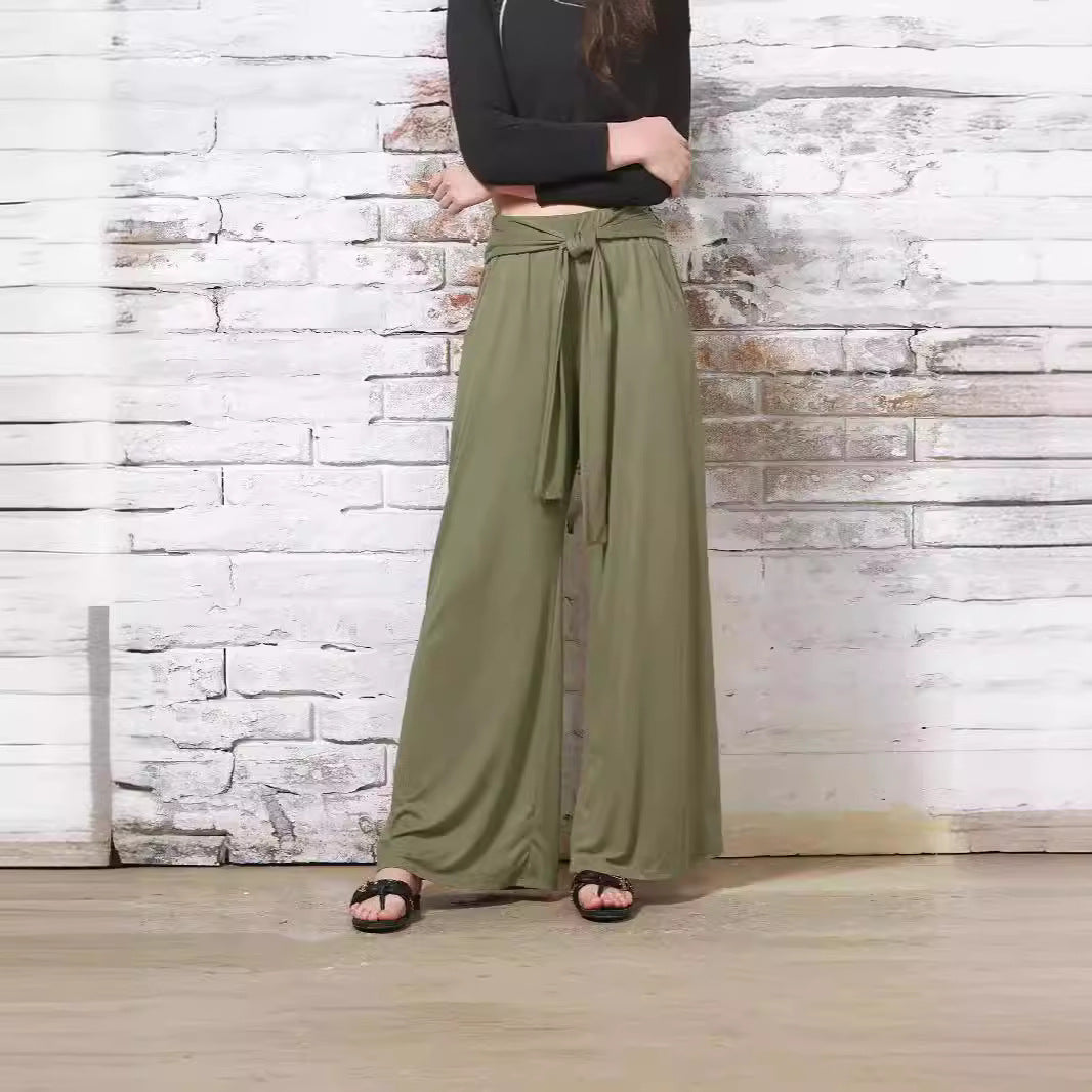 Damen Hochtaillierte Weite Palazzo-Hose mit Selbstbindendem Taillenbund und Seitentaschen Shop Nory