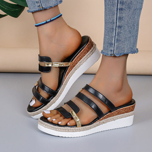 Damen Wedge-Sandalen mit eleganten Riemen und verstellbarem Schnallenverschluss Shopnory